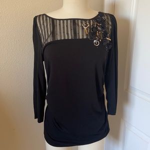 WHBM Black Sequenced Blouse Size M